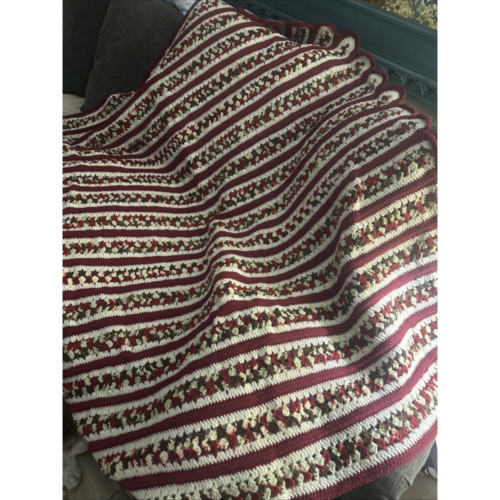 Vintage Handmade Crochet Mile-a-Minute Afghan Blanket Throw 70"x62" gorgeous!